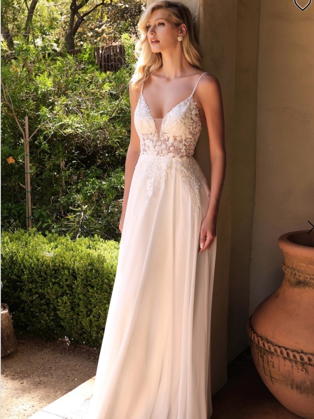 Cinderella Divine Bridals Sheer Floral Embroidered Bridal wedding Gown XS 0/2